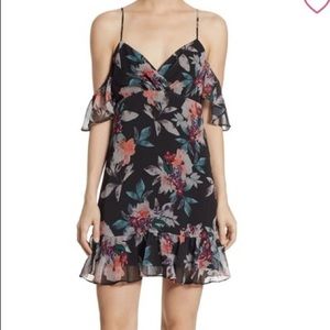 Scripted floral ruffle dress